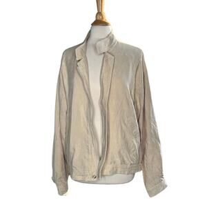 Beige Zipper Front Suede Like Lightweight Jacket Slouchy Oversized Soft Comfy